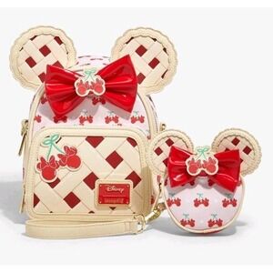 NWT Loungefly Disney Minnie Mouse Gingham Cherry Pie Mini Backpack & WALLET Set!